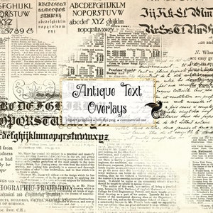 Antieke tekstoverlays, digitaal antiek handschrift en krantenpapier PNG-overlay clipart voor junk journals decoupage digitale scrapbooking