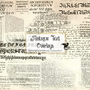 Antique Text Overlays, Digital antique handwriting and newsprint PNG overlay clipart for junk journals decoupage digital scrapbooking