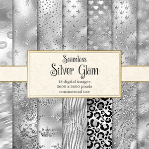 Silver Glam Digital Paper, seamless silver foil sequin Backgrounds sparkle Digital Scrapbook Paper, silver glitter, textures, commercial use
