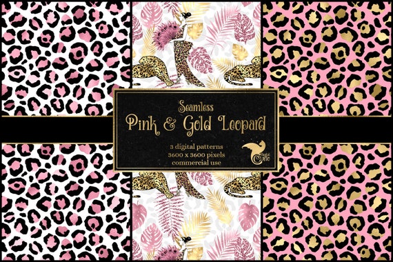 Pink and Gold Leopard Digital Paper, Seamless Leopard Spot