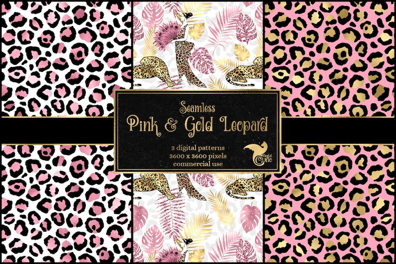 Download Pink And Gold Leopard Digital Paper Seamless Leopard Spot Patterns Pink Safari Animal Print Art Deco Style Digital Art Commercial Use Clip Art Art Collectibles