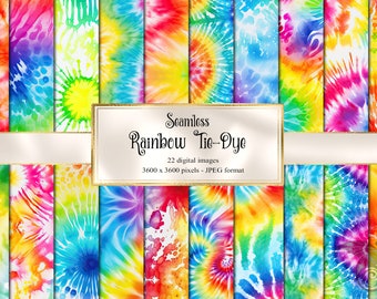 Rainbow Tie Dye Digital Paper, Seamless Printable Textures (JPEG)