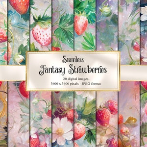 Fantasy Strawberry Digital Paper, seamless fruit printable textures printable scrapbook paper