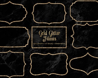 Gold Glitter Frames Clipart, sparkling frame clip art graphics in PNG format instant download for commercial use