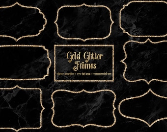 Gold Glitter Frames Clip Art, Sparkling PNG Graphics (Commercial Use)