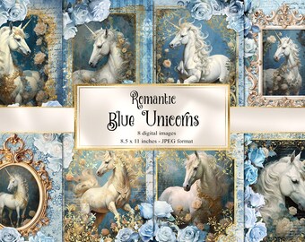 Carta da giornale Blue Unicorns, Rococo Cottagecore (download digitale)