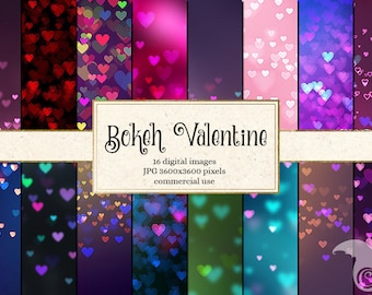 Bokeh Heart Digital Paper, Valentine Backgrounds (Digital Download)