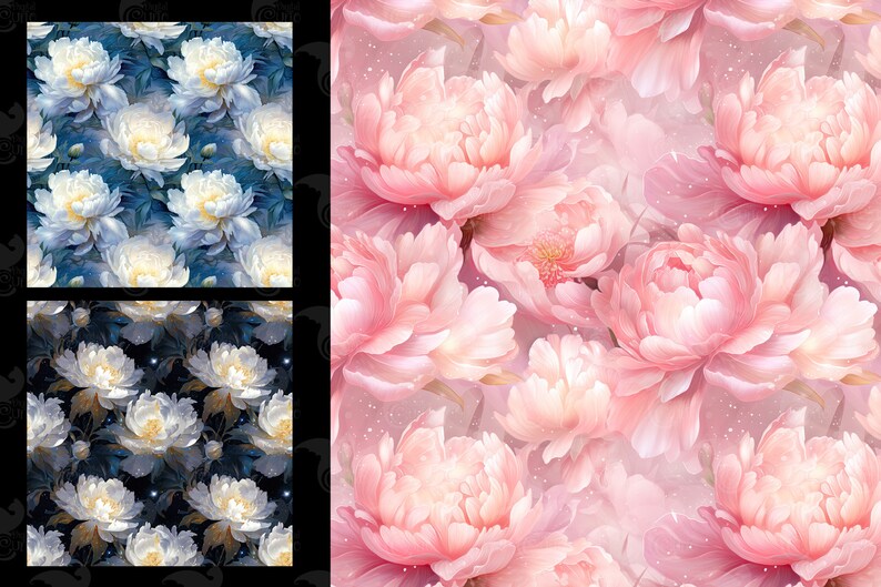 Fantasy Peony Digital Paper – Seamless Floral Scrapbook Patterns ...
