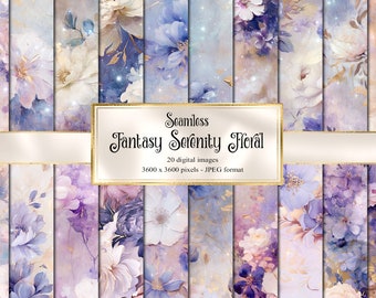 Fantasy Serenity Floral Digital Paper, seamless flower printable oil paint textures printable scrapbook paper