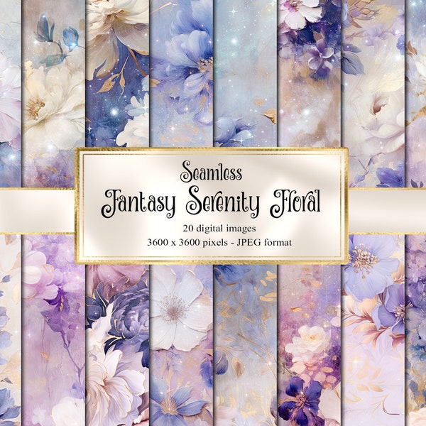 Fantasy Serenity Floral Digital Paper, seamless flower printable oil paint textures printable scrapbook paper