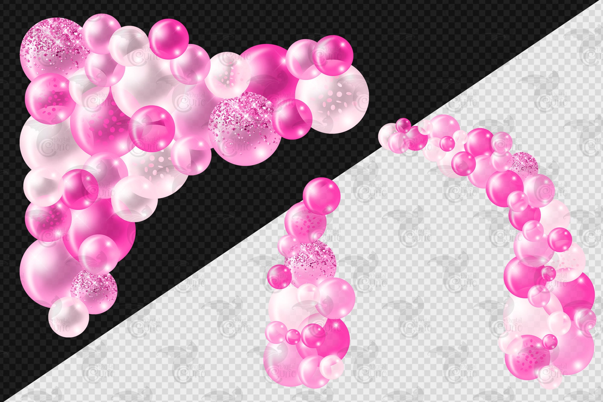 Hot Pink Balloon Arch Clipart, Ribbons, Confetti (PNG Digital Download ...