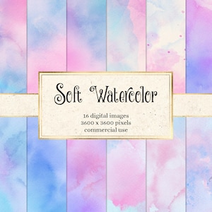 Soft Watercolor Digital Paper - texture acquerello pastello download istantaneo carta scrapbook stampabile per uso commerciale