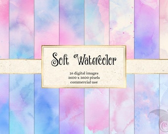 Soft Watercolor Digital Paper - pastel watercolor textures instant download printable scrapbook paper for commercial use