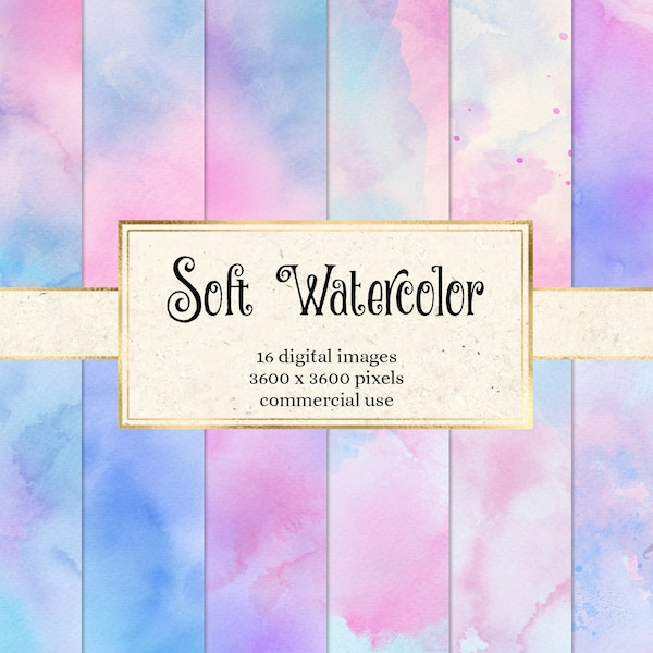 Soft Watercolor Digital Paper - pastel watercolor textures instant download printable scrapbook paper for commercial use