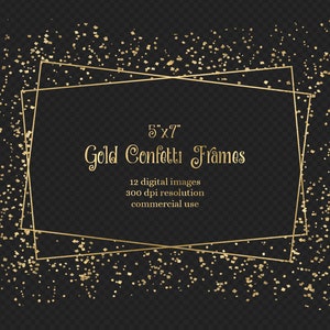 Gold Konfetti Rahmen Clipart, 5x7 Party Umrandung Overlays im PNG-Format für Einladungen sofortiger Download kommerzielle Nutzung