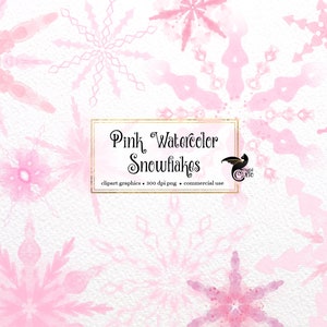 May include: A set of pink watercolour snowflakes, ideal for adding a touch of winter magic to your designs. These digital graphics are 300 dpi and perfect for commercial use.