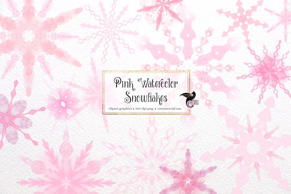 Pink Watercolor Snowflakes Clipart – 14 PNG Graphics (Digital Download)