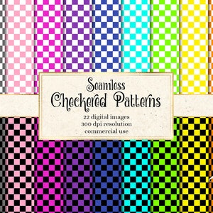 Checkered Digital Paper, seamless checker patterns printable scrapbook paper with rainbow, black and white and light gray checkers