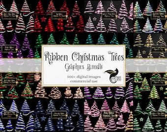 Ribbon Christmas Trees Clipart Bundle – 500+ PNG Graphics (Digital Download)