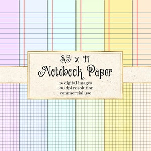 Notebook Paper in Digital format for printing at home - back to school writing paper and graph paper instant download for commercial use