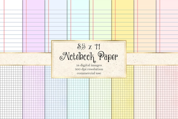 Notebook Paper In Digital Format For Printing At Home Back To School Writing Paper And Graph Paper Instant Download For Commercial Use