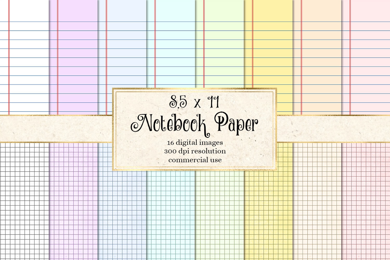 Notebook Paper in Digital format for printing at home - back to school writing paper and graph paper instant download for commercial use