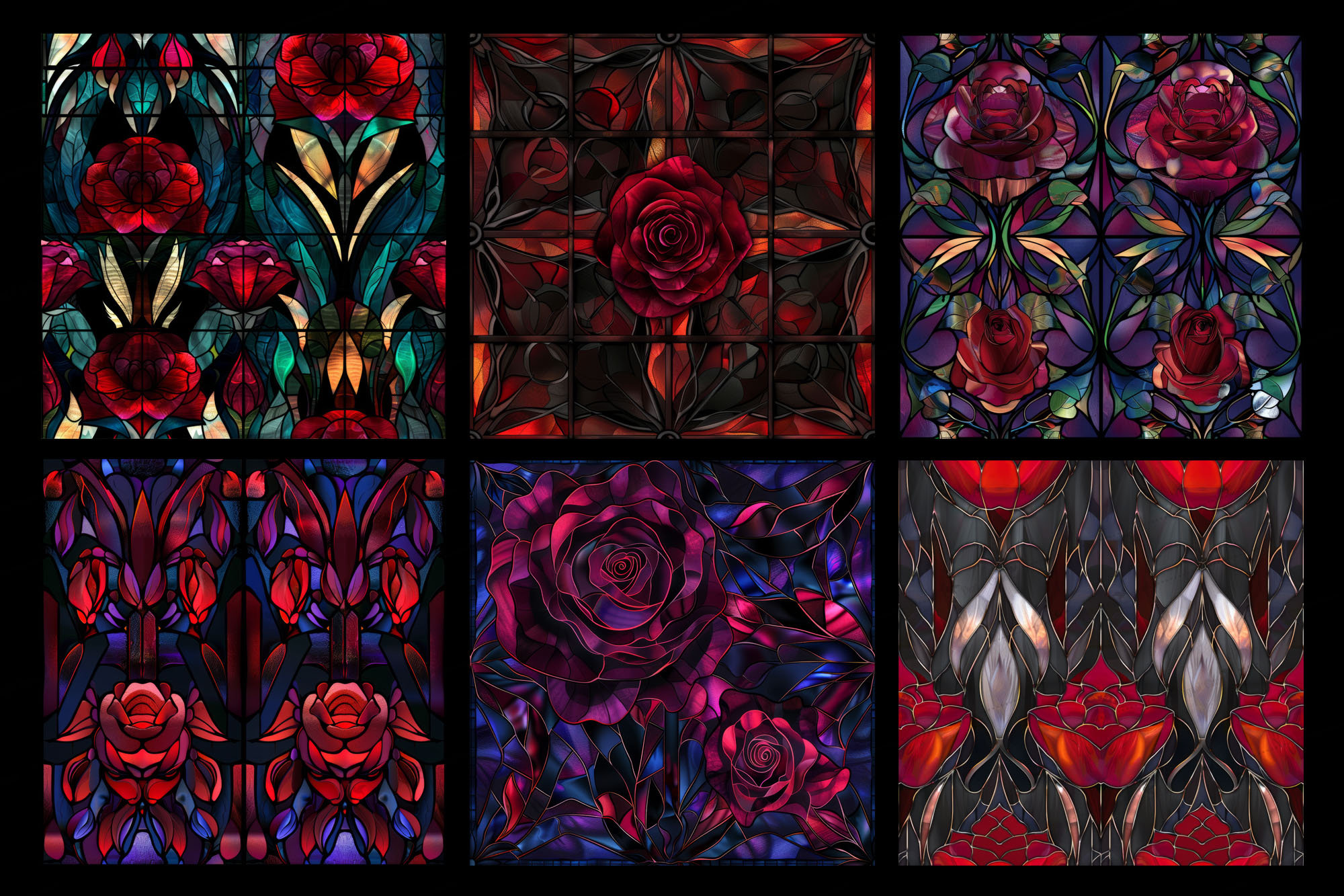 Gothic Rose Stained Glass Digital Paper, Seamless Textures (digital ...