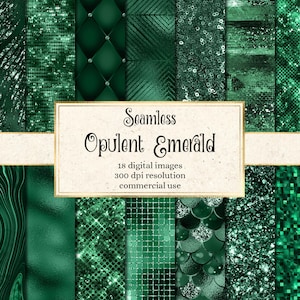 Opulentes Smaragd Digital Paper, nahtlose grüne Texturen mit Glitzer und Folie sofort download für kommerzielle Nutzung