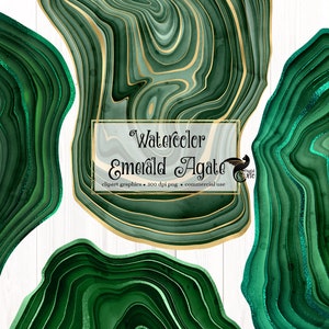 Aquarell Smaragd Achat Clipart, Achat und Malachit Geode digitale grafische Elemente Clip Art sofortiger Download für kommerzielle Nutzung