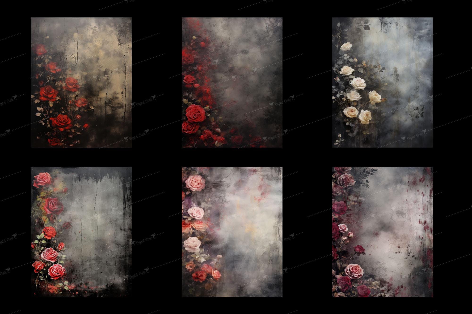 Gothic Rose Junk Journal Paper, Dark Floral Scrapbook Pages (digital ...
