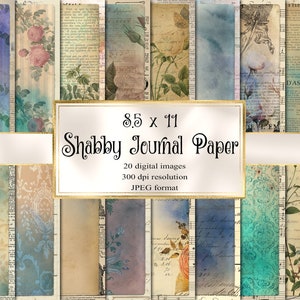 Shabby Journal Digital Paper Pack, Scrapbook Paper, Junk Journal, Digital Paper, Decorative Paper, Printable Paper
