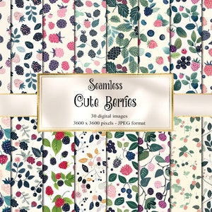 Cute Berries Digital Paper - seamless pastel fruit background patterns instant download for commercial use