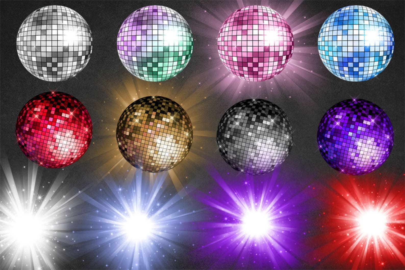 Disco Balls Clipart Dance Party graphics png light bursts | Etsy