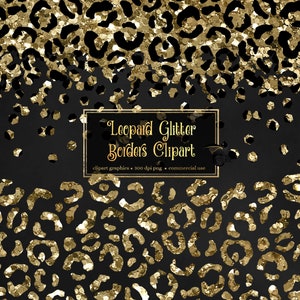 May include: Gold glitter leopard print border clipart graphics. 300 dpi png. Commercial use.