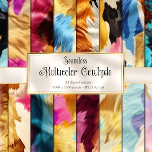 Multicolor Cowhide Digital Paper, seamless leather textures digital paper, western backgrounds, commercial use instant download