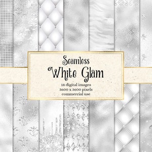White Glam digital paper, seamless white silver scrapbook paper, wedding white glitter, digital paper, sequin, metallic textures