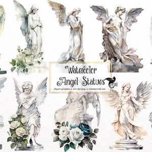 Aquarell Engel Statuen Clipart - himmlische florale Aquarell PNG format sofortiger Download für kommerzielle Nutzung