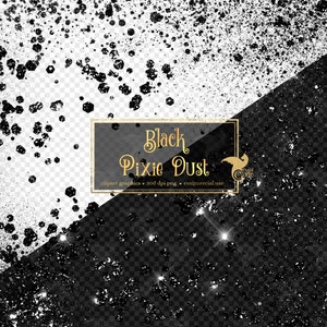 Puede incluir: Papel digital blanco y negro con textura brillante. El papel está dividido en diagonal con negro en la parte inferior y blanco en la superior. El texto "Black Pixie Dust" está en el centro de la imagen.