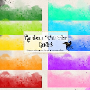 Rainbow Watercolor Borders - digital instant download clip art graphics for commercial use