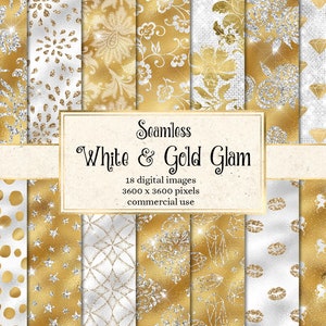 White and Gold Glam Digital Paper, Glitter Textures (Digital Download)