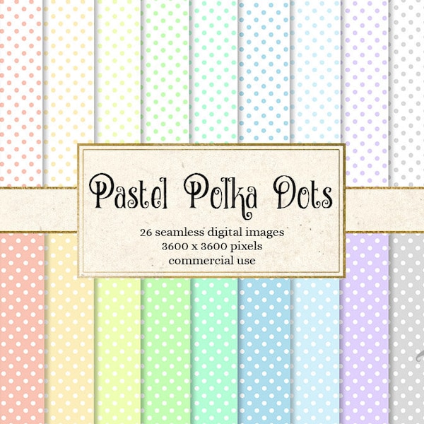 Pastel Polka Dots Digital Paper, baby shower digital paper seamless tileable soft rainbow colors printable Easter scrapbook paper