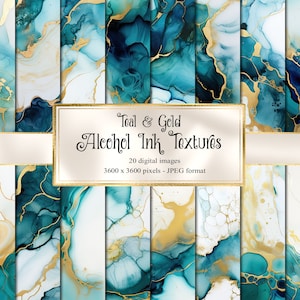 Teal and Gold Alcohol Ink Textures, liquid paint texture backgrounds, alcohol ink splatters, painted skies
