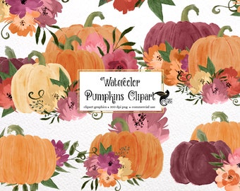 Watercolor Pumpkins Clip Art - autumn pumpkins in PNG format instant download for commercial use