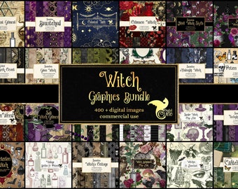 Witch Graphics Bundle, discount clipart and digital paper, digital scrapbooking or web backgrounds digital paper