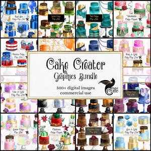 Cake Creator Graphics Bundle, pacote de gráficos de clipart de bolo de luxo em camadas, gráficos de clipart com desconto para uso comercial