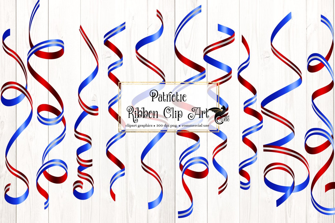 Patriotic Ribbon Clip Art Red White and Blue Striped Curling - Etsy