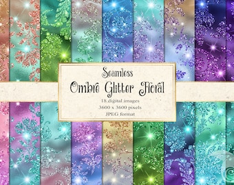 Ombre Glitter Floral Digital Paper, Seamless Texture (Digital Download)