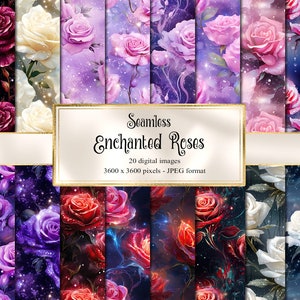 Enchanted Roses Digital Paper -  dark fantasy floral patterns, printable scrapbook paper backgrounds instant download