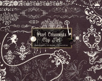 Pearl Ornament Clipart – Vintage Fantasy Graphics (PNG, Digital Download)