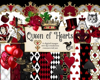 Queen of Hearts Digital Scrapbook Kit – Alice in Wonderland Clipart (Digital Download)